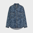 Palmity Laser Print Denim Shirt Blue Oversized