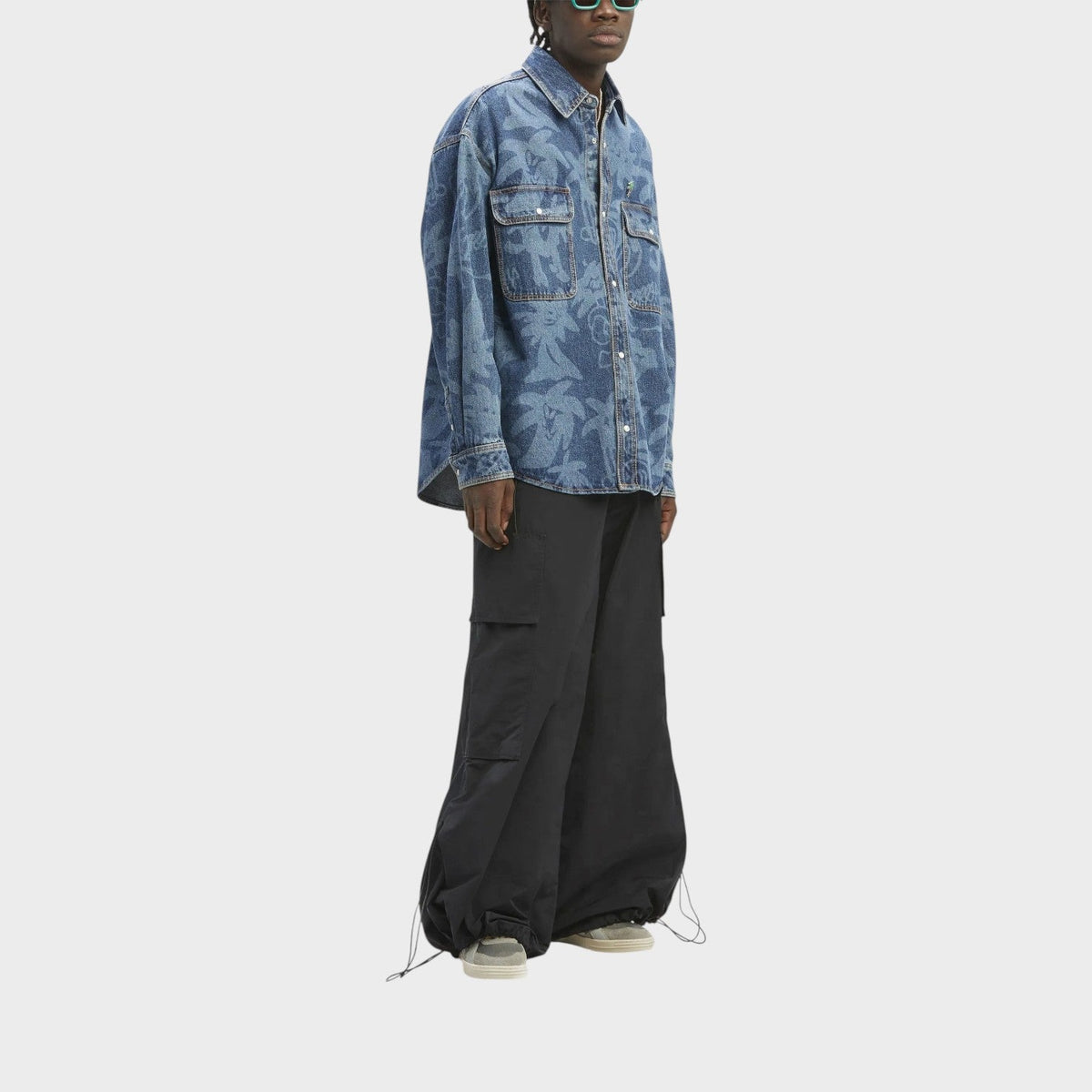 Palmity Laser Print Denim Shirt Blue Oversized