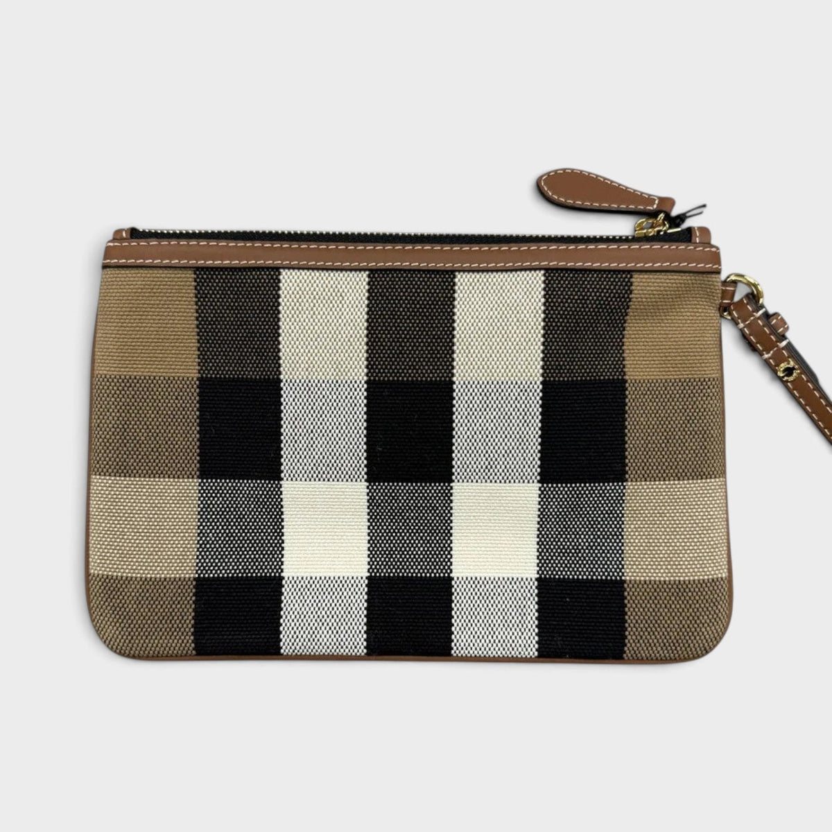 Peyton Check Wristlet Taupe Brown