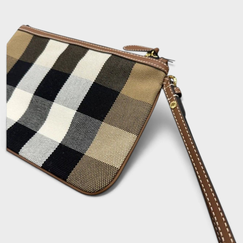 Peyton Check Wristlet Taupe Brown