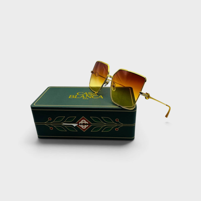 Stainless Steel Square Sunglasses Gold Silver Orange Sunset Gradient