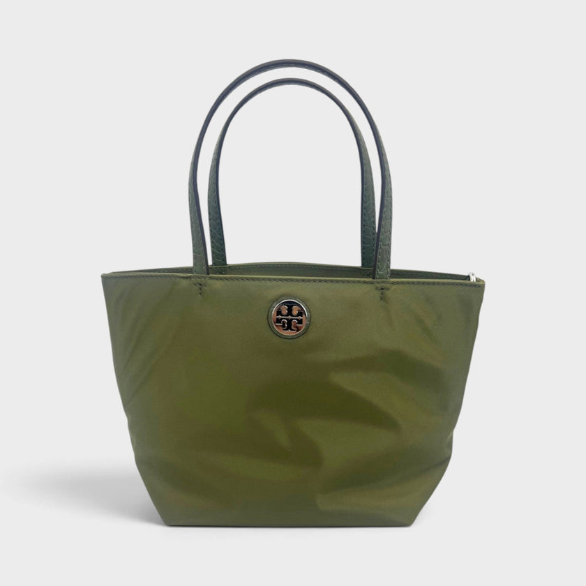 Nylon Mixed Materials Mini Tote Bag Green Khaki