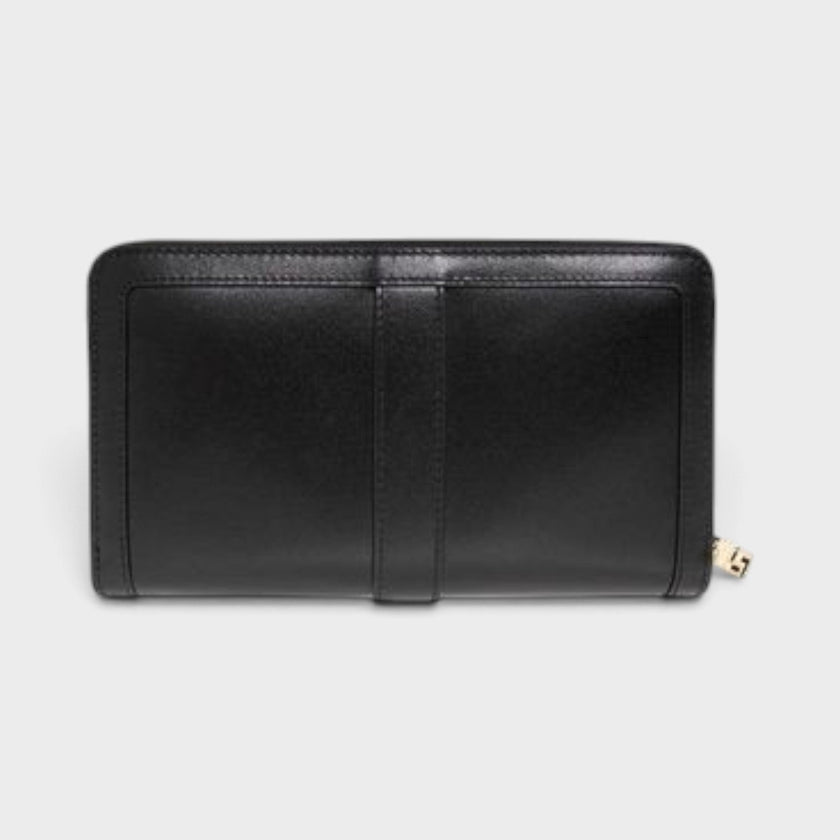 Black Logo Detailed Zipped Wallet