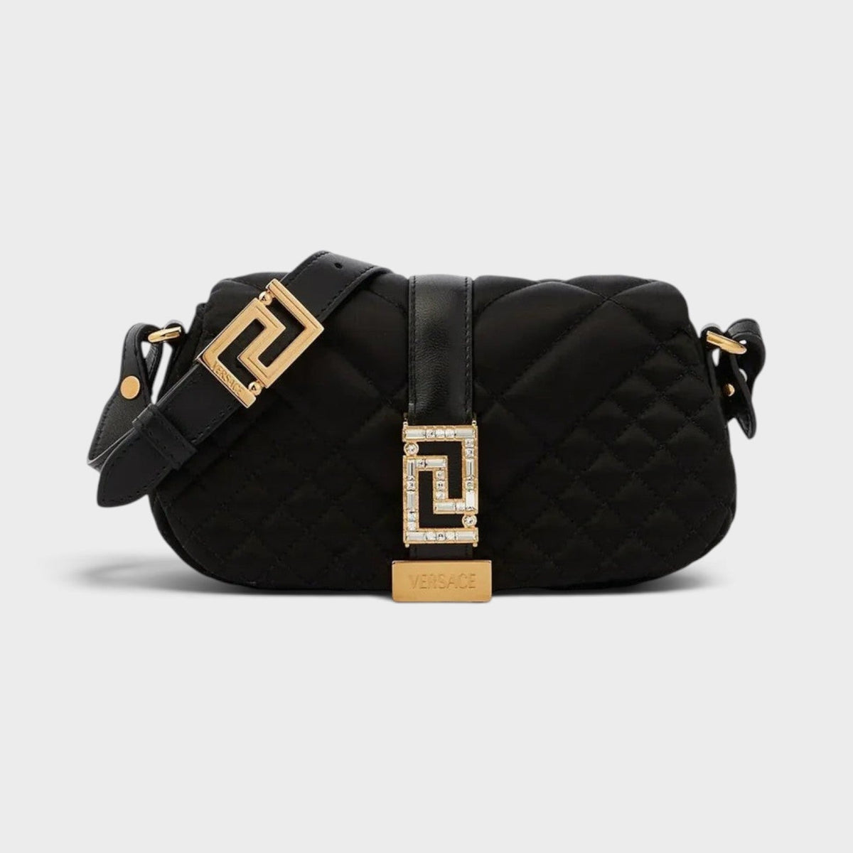 Greca Leather Quilted Shoulder Strap Bag Black