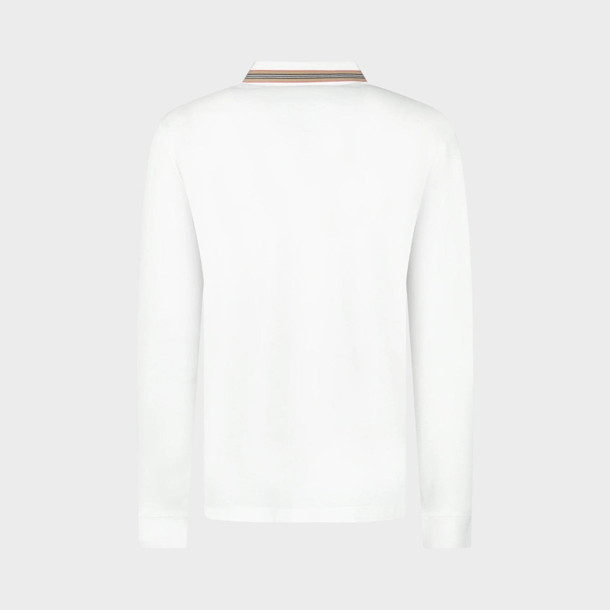 Hartford Stripe Checked Long Sleeve Polo White