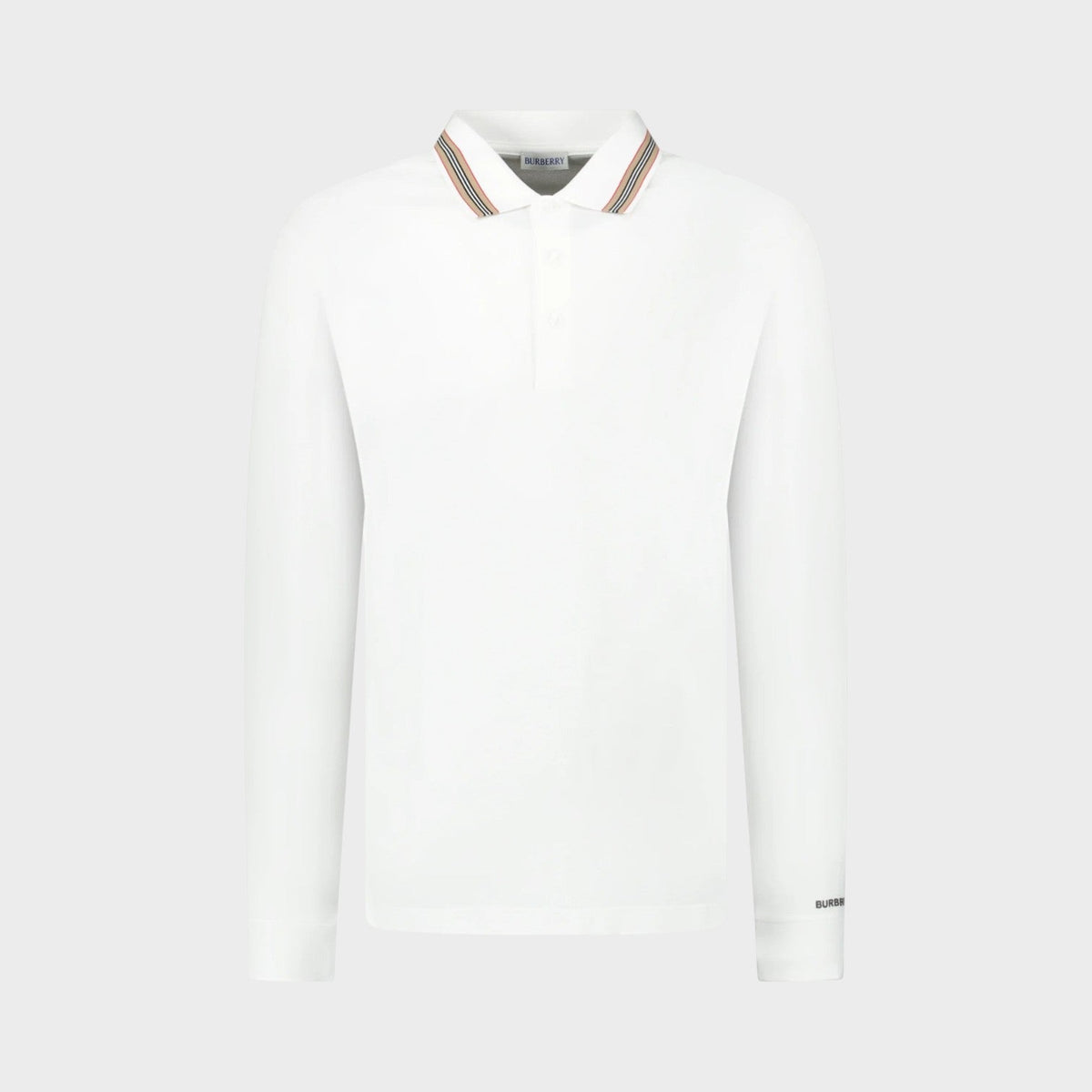 Hartford Stripe Checked Long Sleeve Polo White