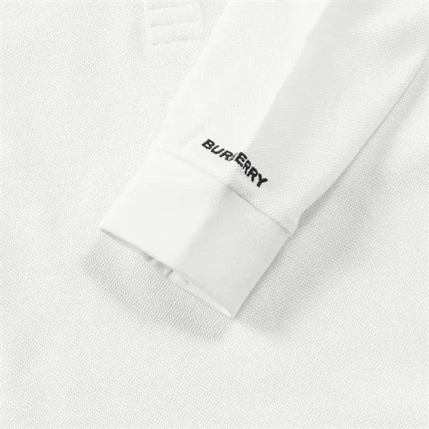 Hartford Stripe Checked Long Sleeve Polo White