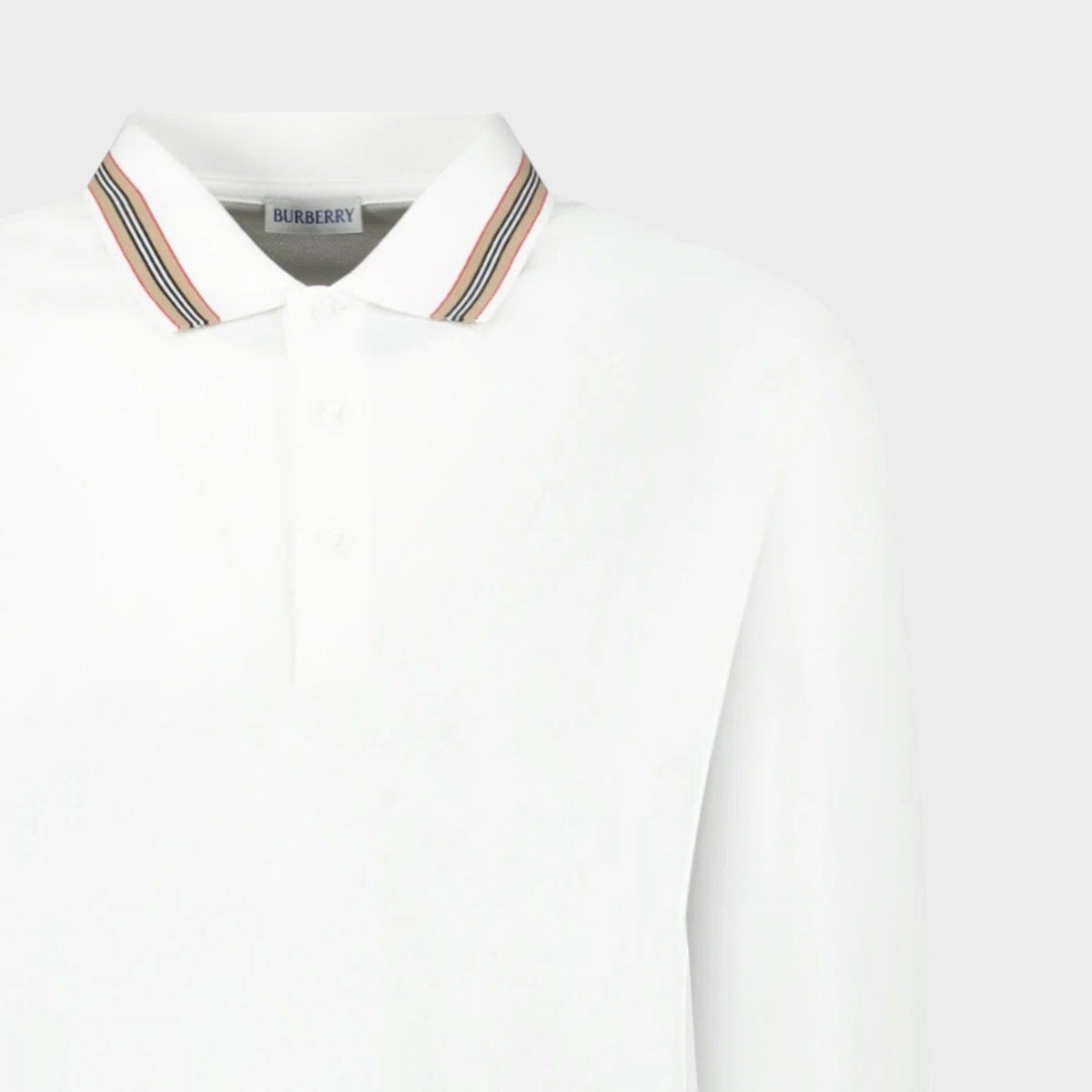 Hartford Stripe Checked Long Sleeve Polo White