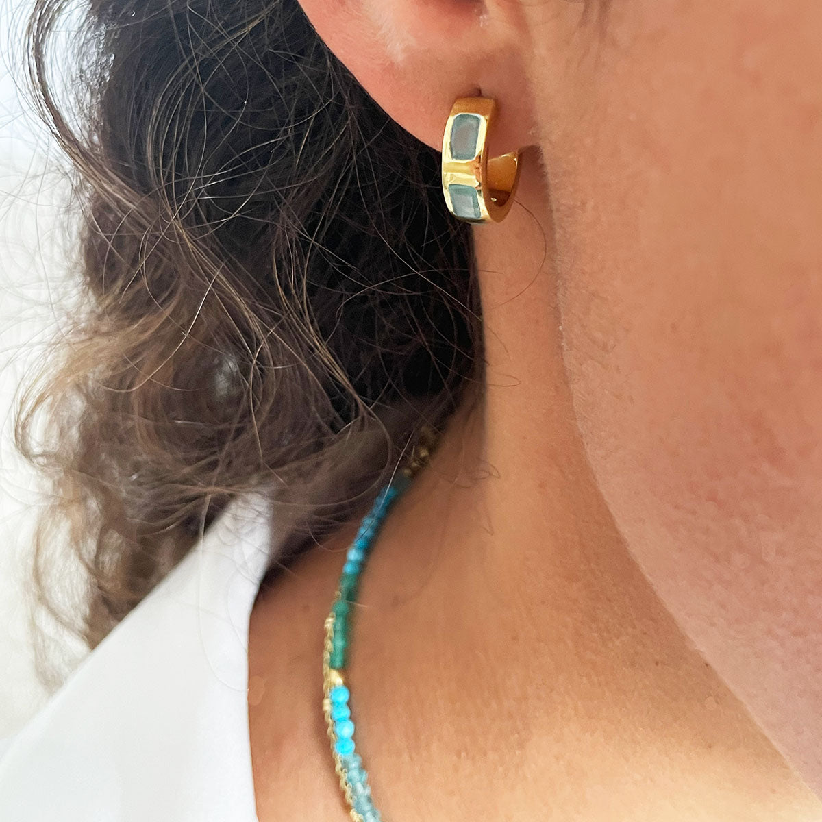 Cora Chunky Huggie Hoops Green Onyx
