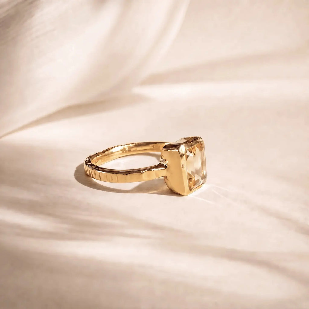 Tidewashed Citrine Ring - Octagonal Citrine & Hammered Band