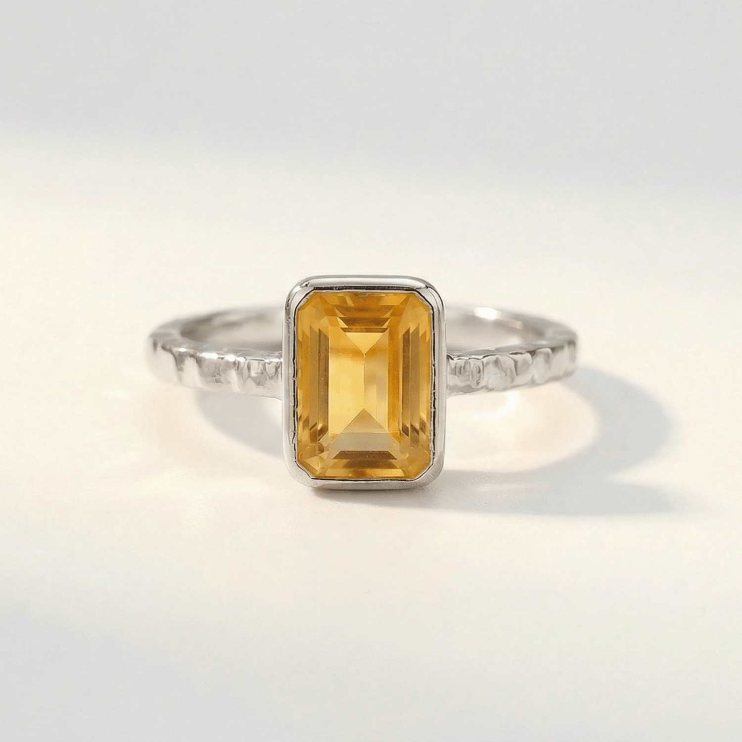 Tidewashed Citrine Ring - Octagonal Citrine & Hammered Band