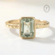 Bague en Quartz Vert Poli par la Mer - Gemme Octogonale et Anneau Martelé