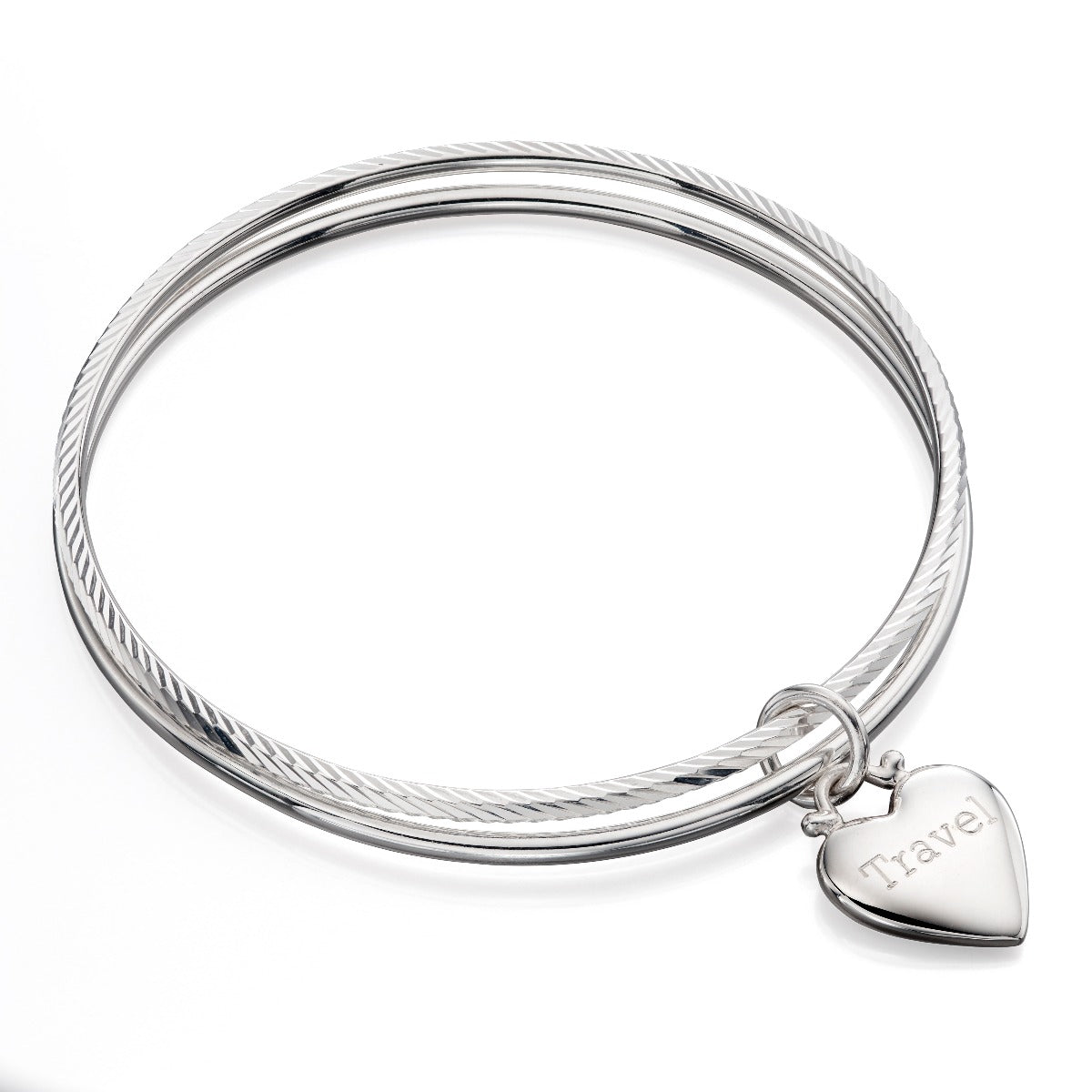 Beginnings Diamond Cut Double Bangle with Heart Tag