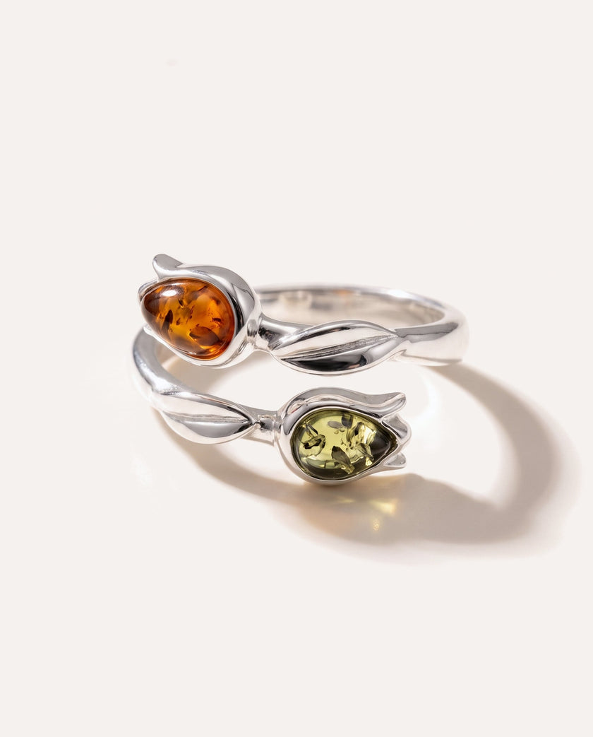 Anello a tulipano in ambra bicolore