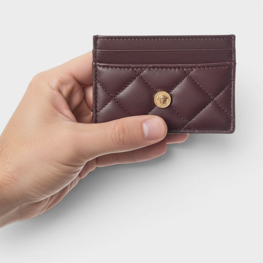 Logo Quilted Card Holder Aubergine