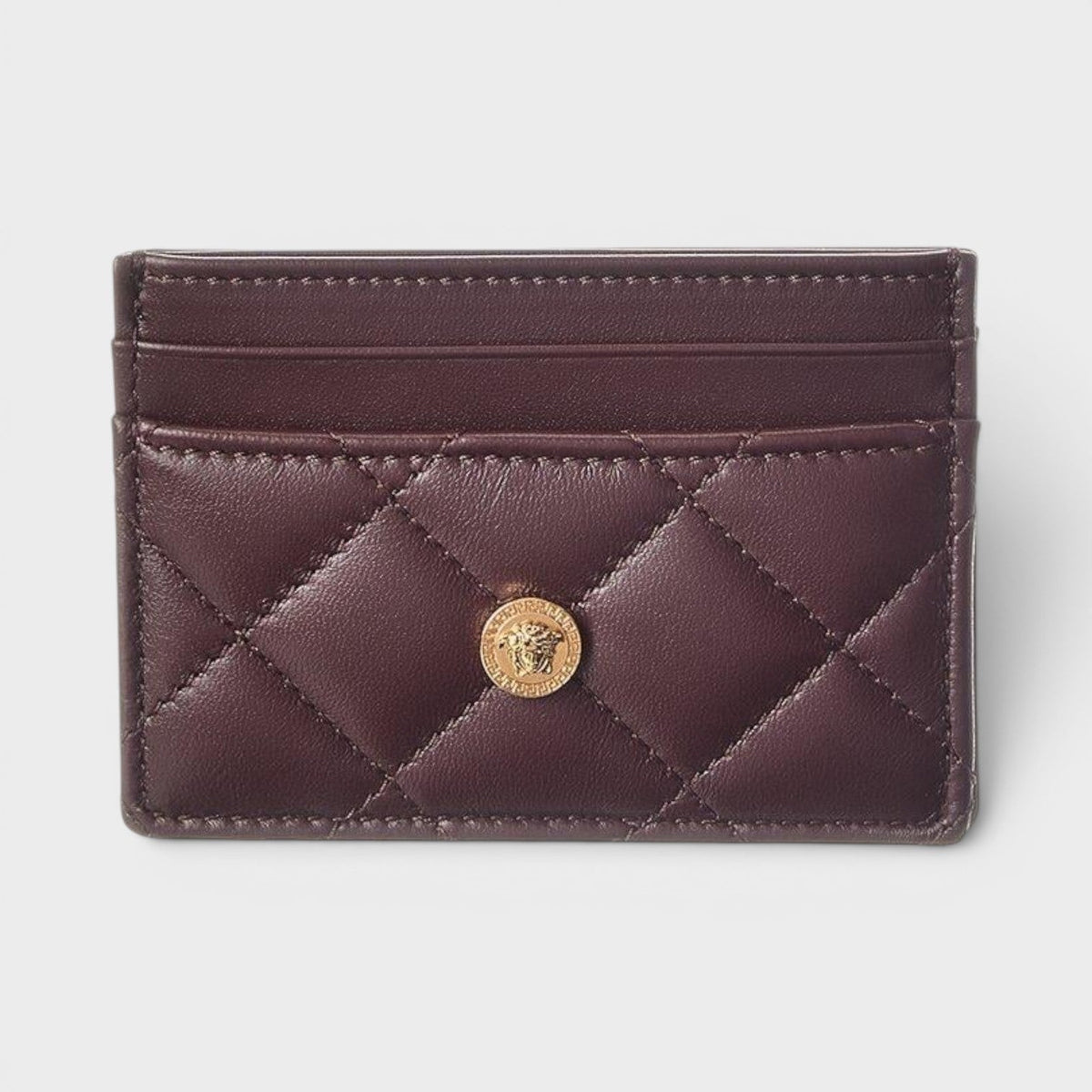 Logo Quilted Card Holder Aubergine