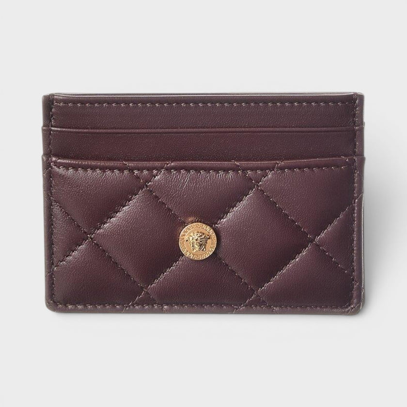 Logo Quilted Card Holder Aubergine