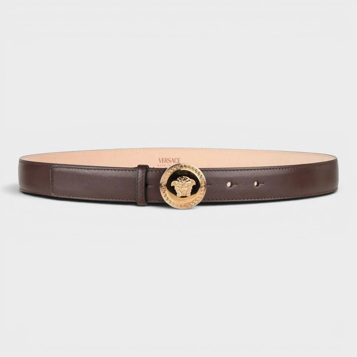 Belt Calf Leather Medusa Gold Brown