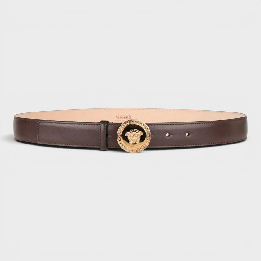 Belt Calf Leather Medusa Gold Brown