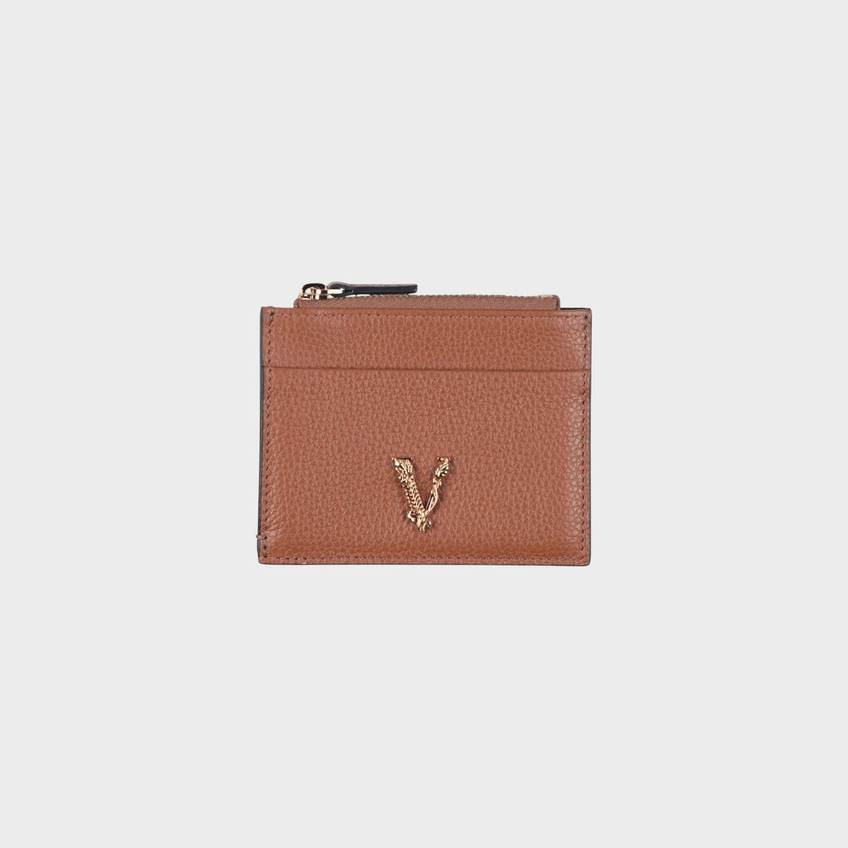 Virtus Logo Zip Cardholder Leather Brown