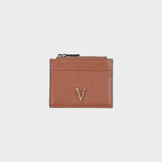 Virtus Logo Zip Cardholder Leather Brown