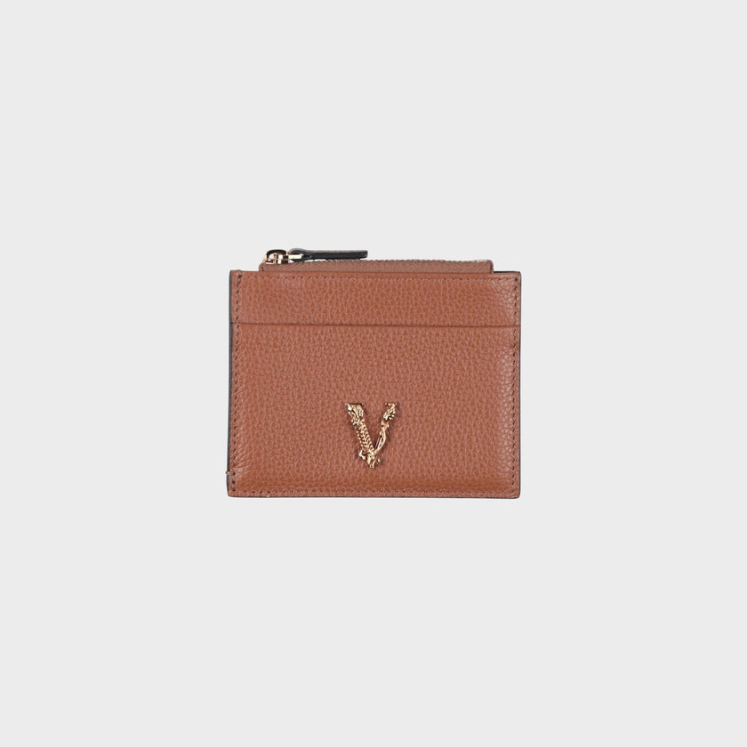 Virtus Logo Zip Cardholder Leather Brown
