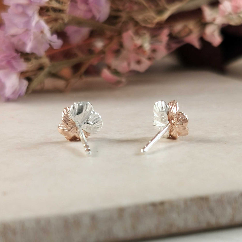 Violet Flower Silver & Rose Gold Stud Earrings