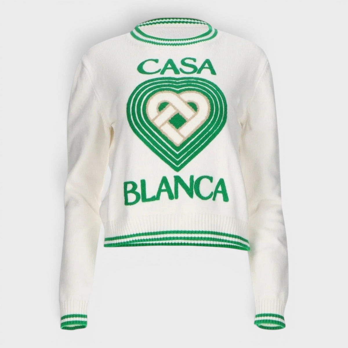 Heart Embroidered Jumper White Green
