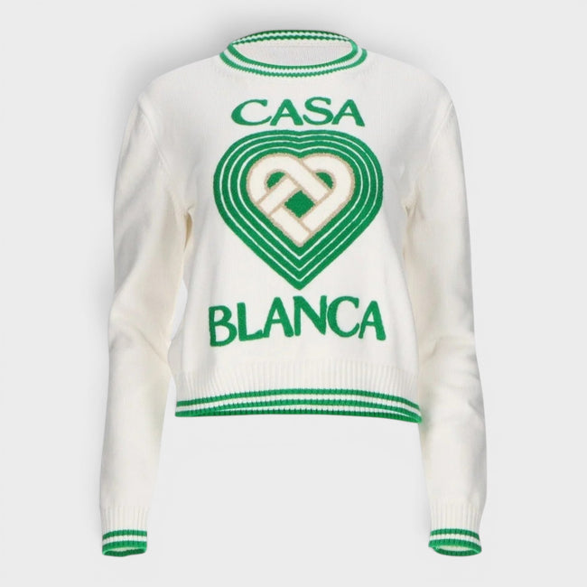 Heart Embroidered Jumper White Green