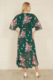 Yumi Green Floral Kimono Dipped Hem Dress