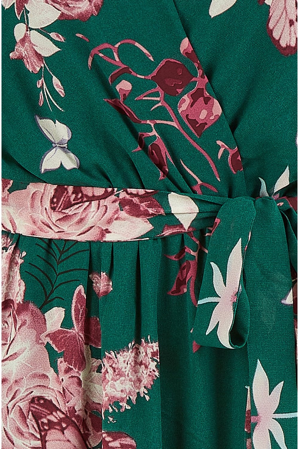 Yumi Green Floral Kimono Dipped Hem Dress