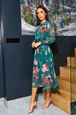 Yumi Urban Touch Green Floral Print Long Sleeve Dress