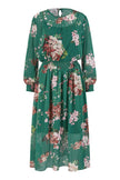 Yumi Urban Touch Green Floral Print Long Sleeve Dress