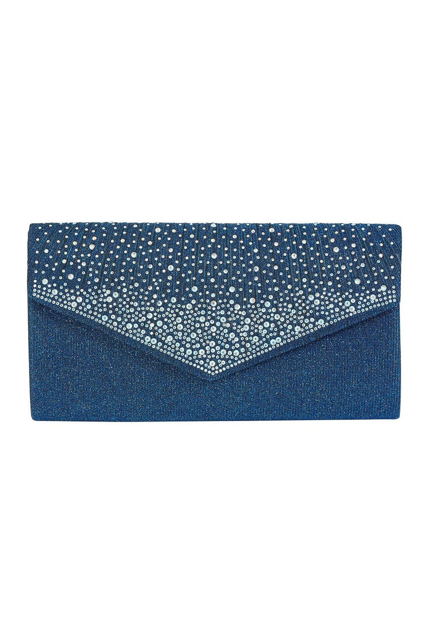 Pochette enveloppe Yumi bleu marine à paillettes sur toute la surface