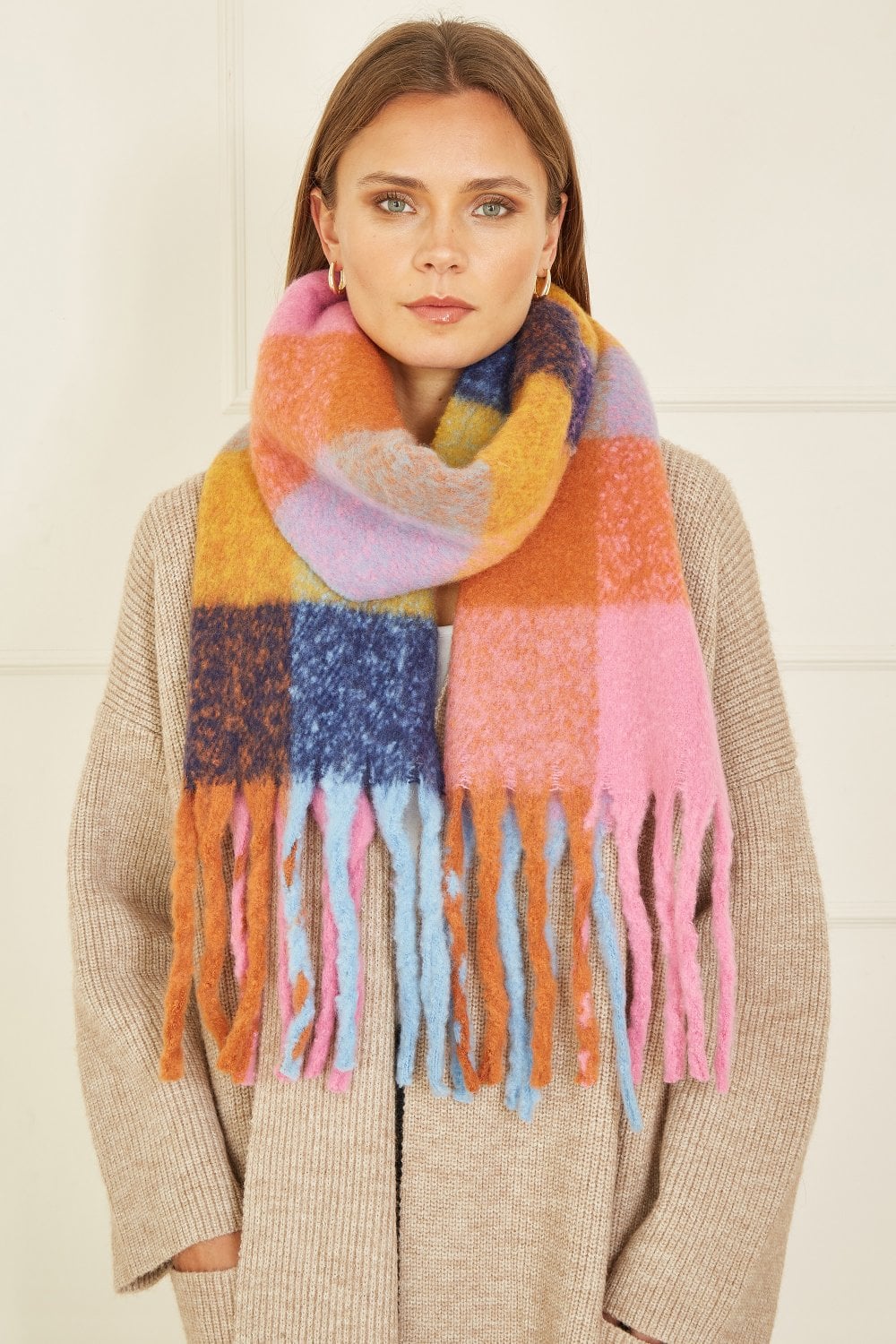 Yumi Rainbow Check Soft Scarf